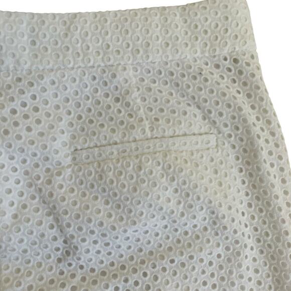 J.Crew Sz 0 White Eyelet Patio Pants Trousers Cropped Straight Preppy Elegant - Picture 12 of 16